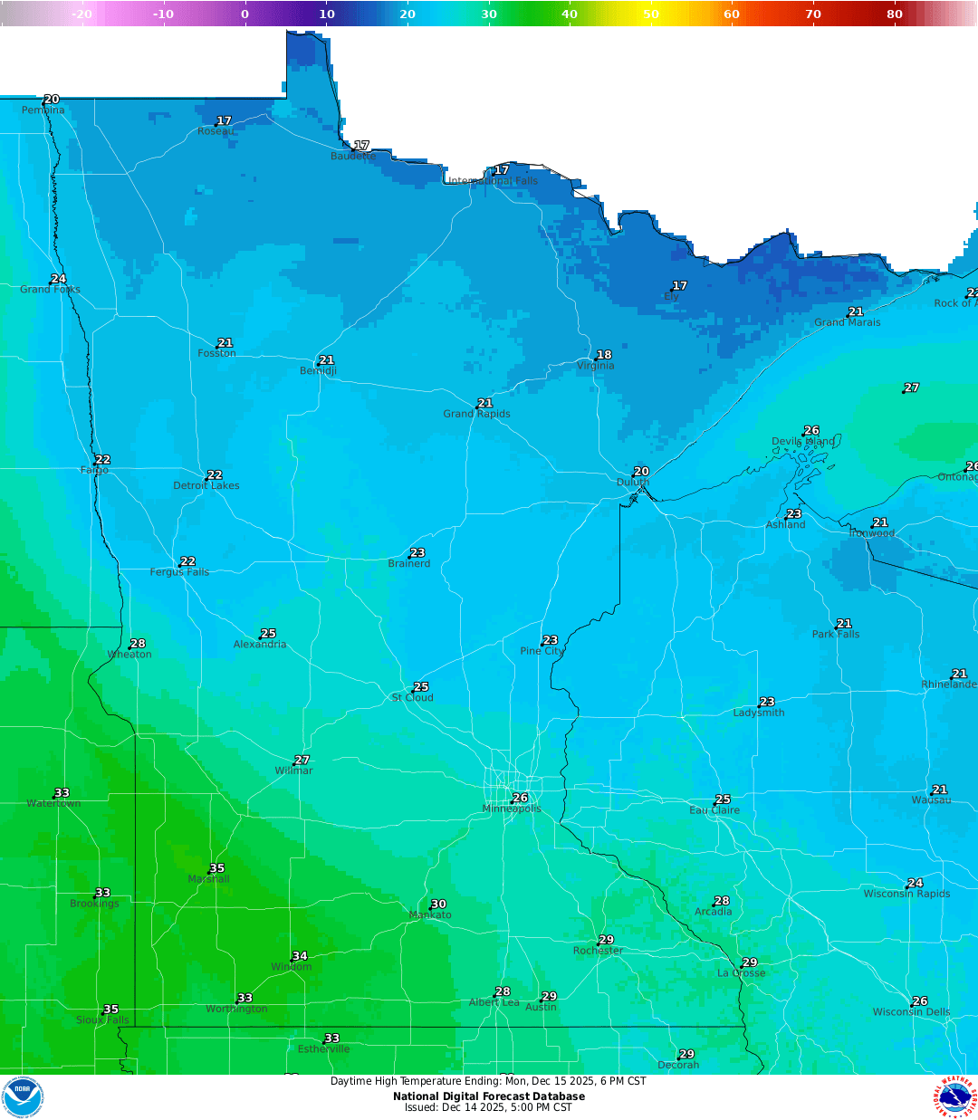 Highs for Monday