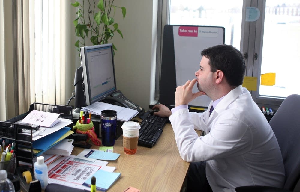 Working in his office