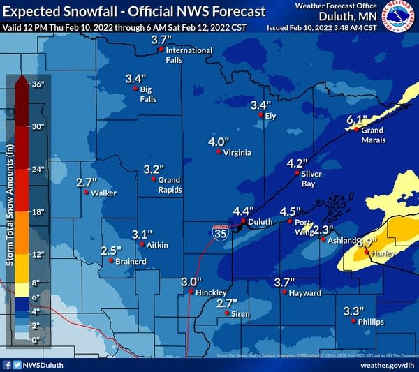 Schneefallprojektion für den Nordosten von Minnesota 