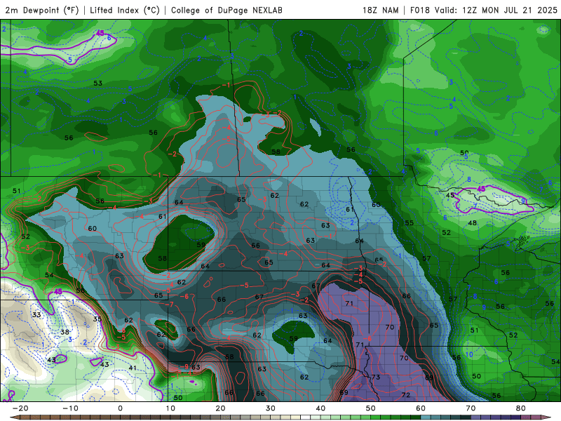 Dew points Monday 7 a.m. to Wednesday 7 p.m.