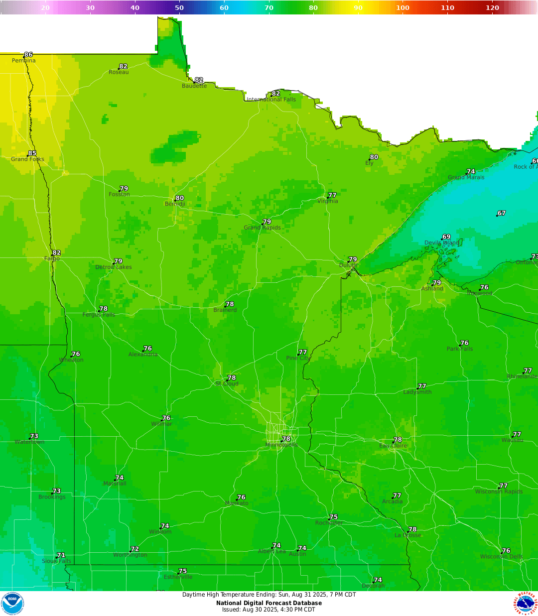 Highs for Sunday