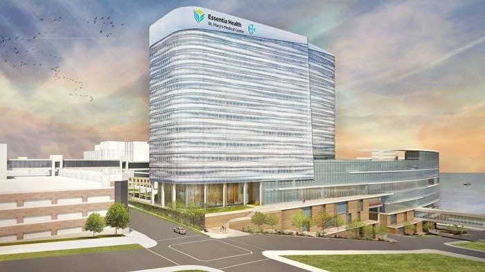 An architect's rendering shows Essentia Health's hospital bed tower.