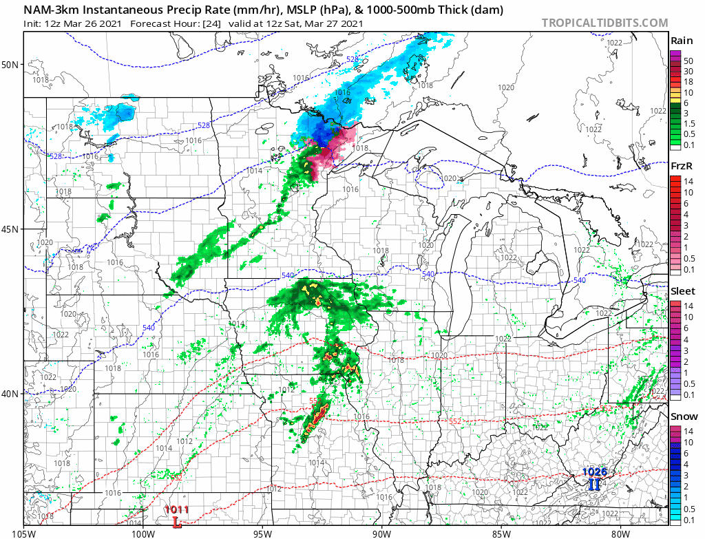 NOAA NAM 3 km model Saturday