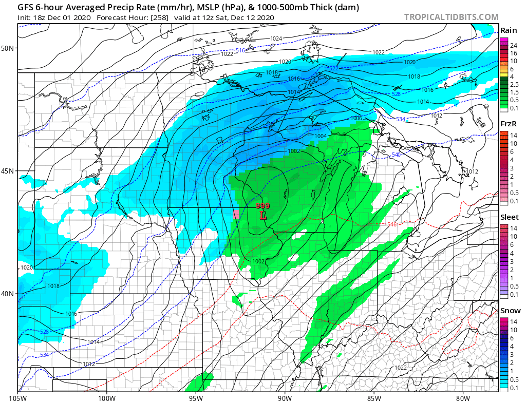 NOAA GFS model for 6 am Saturday, December 12