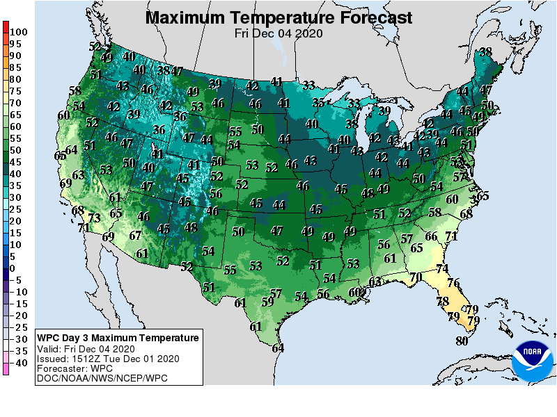 Forecast high temperatures Friday