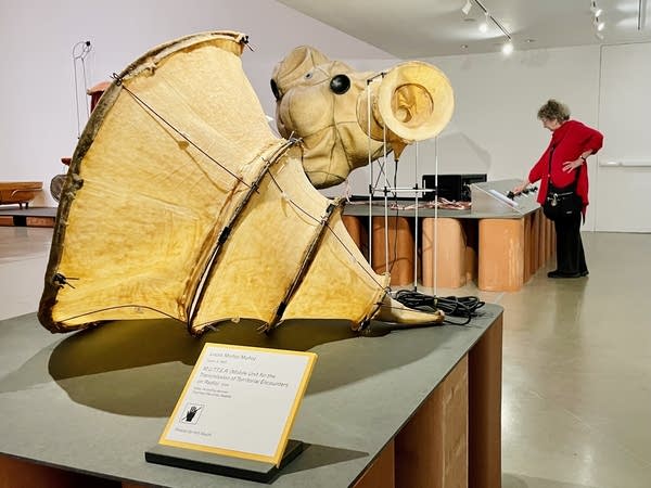 A yellow piece of artwork