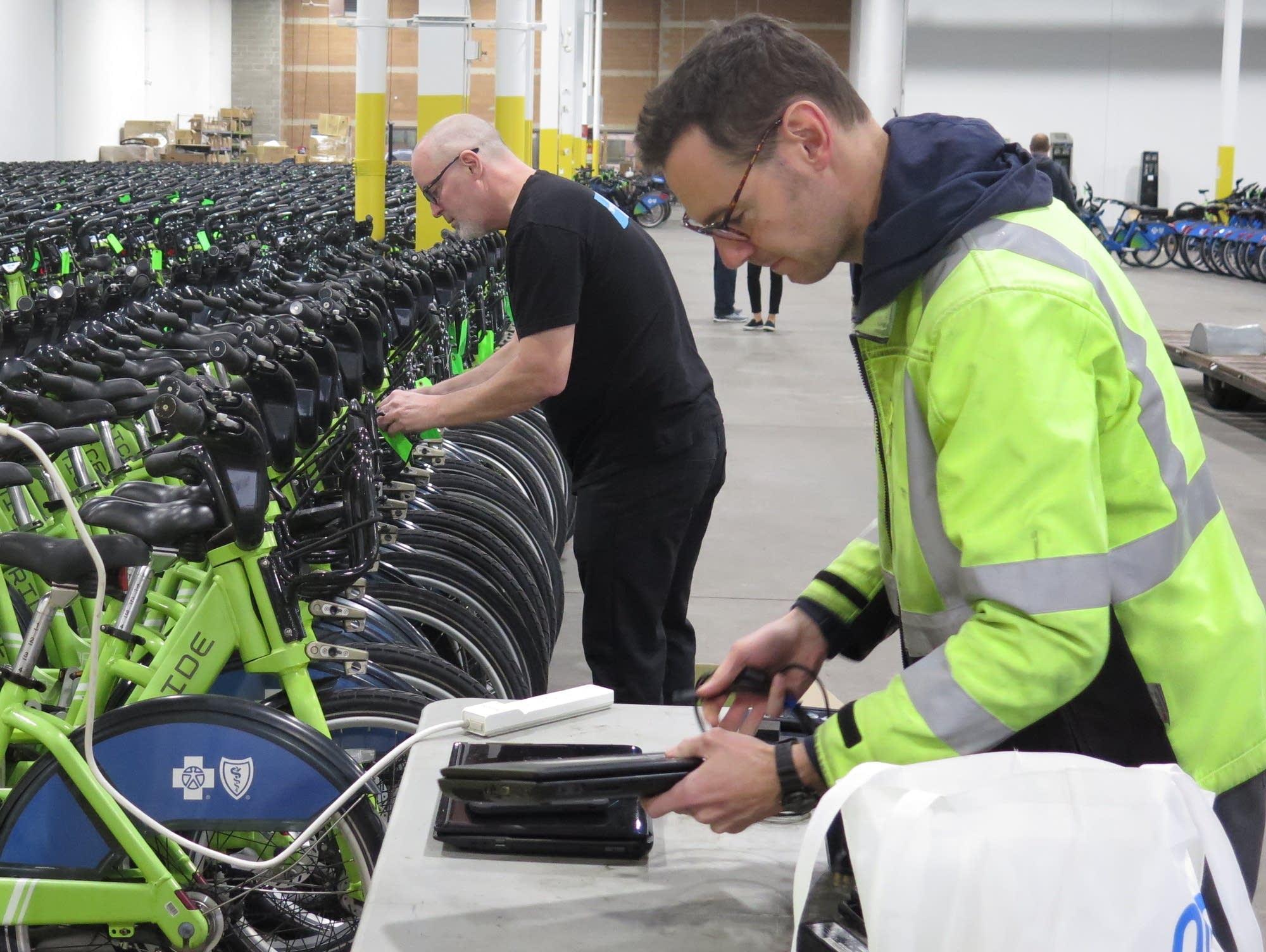 Workers at Nice Ride's warehouse in Minneapolis