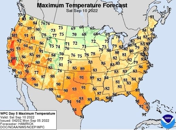 Forecast high temperatures Saturday