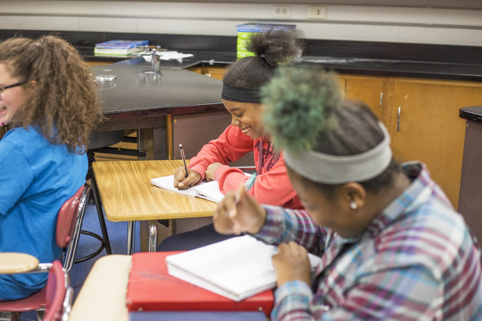Kahlaila Shambley works on an assignment in her life science class.