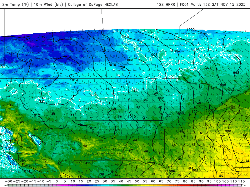 Temperatures for Saturday