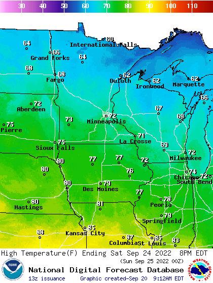 Forecast high temperatures Saturday