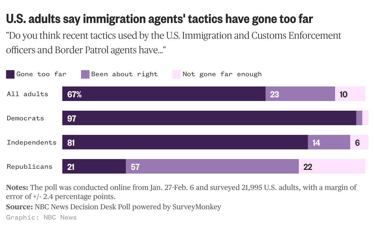 Graphs show U.S. adults say immigration agents' tactics have gone too far.