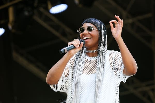 Santigold performs on the Dandelion Stage during the Daisy Chain Fields Festival 2026 at Great Park Sports Complex on August 29, 2026, in Irvine, California.