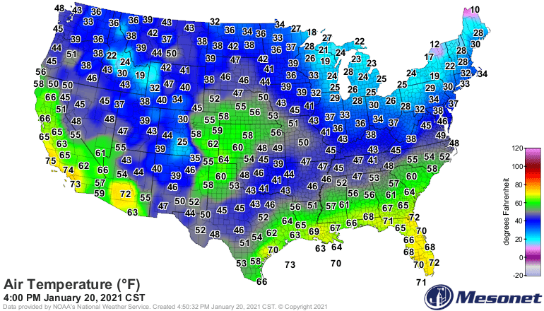 Temperatures Wednesday afternoon