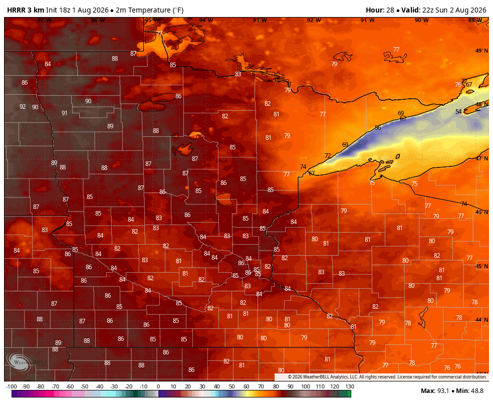 Temps for Sunday