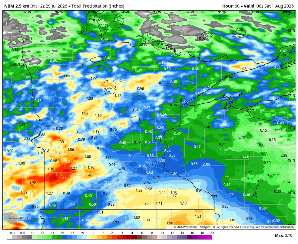 Rain totals through Friday