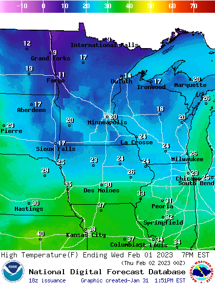 Forecast high temperatures Wednesday
