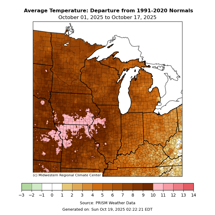 Temperature departure from normal