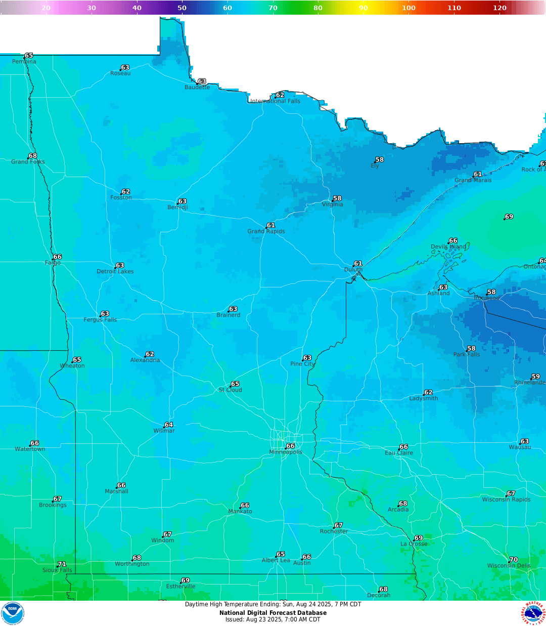 Highs for Sunday