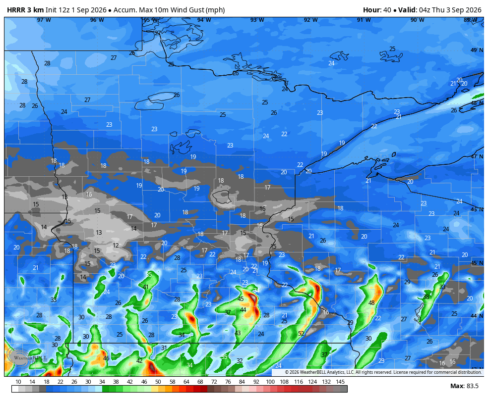Damaging wind potential