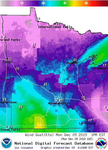 Monday afternoon wind gusts