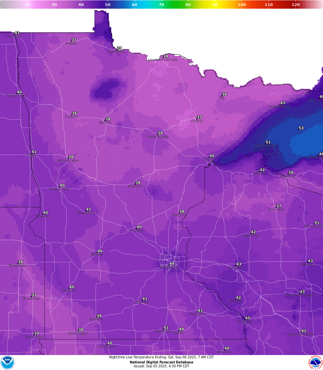 Lows for Friday night