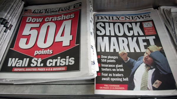 Newspapers at a newsstand on Sept. 16, 2008, in New York City, at the height of the Great Recession. 