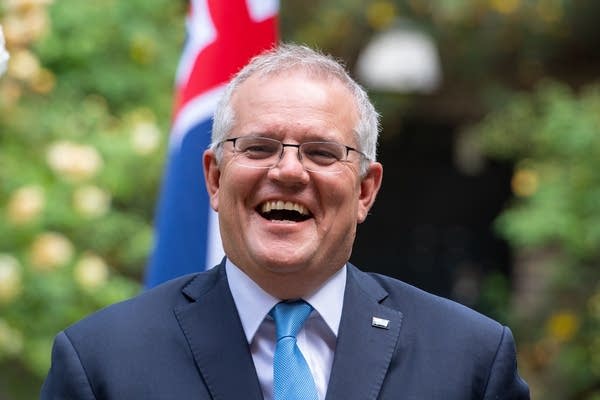 Australian Prime Minister Scott Morrison in the garden of 10 Downing Street, after agreeing to the broad terms of a free trade deal between the U.K. and Australia, on June 15, 2021 in London, England.