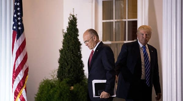 Andrew Puzder, chief executive of CKE Restaurants, exits after his meeting with president-elect Donald Trump at Trump International Golf Club, November 19, 2016 in Bedminster Township, New Jersey. Puzder has been tapped for Secretary of Labor under the Trump administration.
 