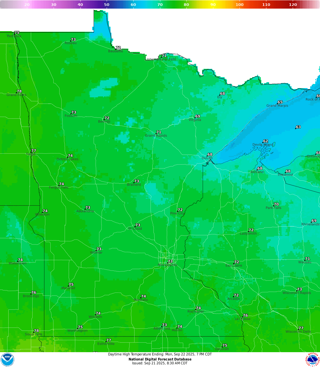 Highs for Monday