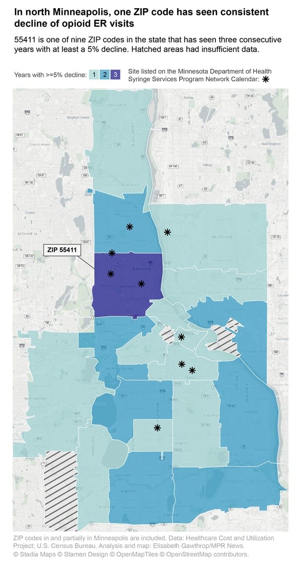 A map with zip codes