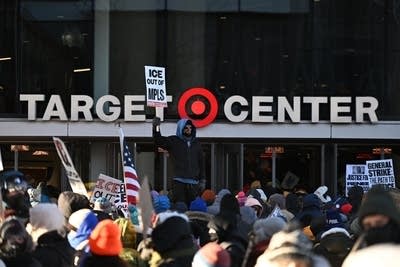 protestors outside target center