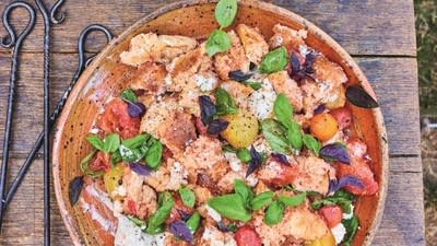 Chicken Skewers & Tuscan Bread Salad