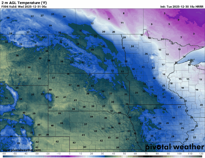 Temperatures through Wednesday
