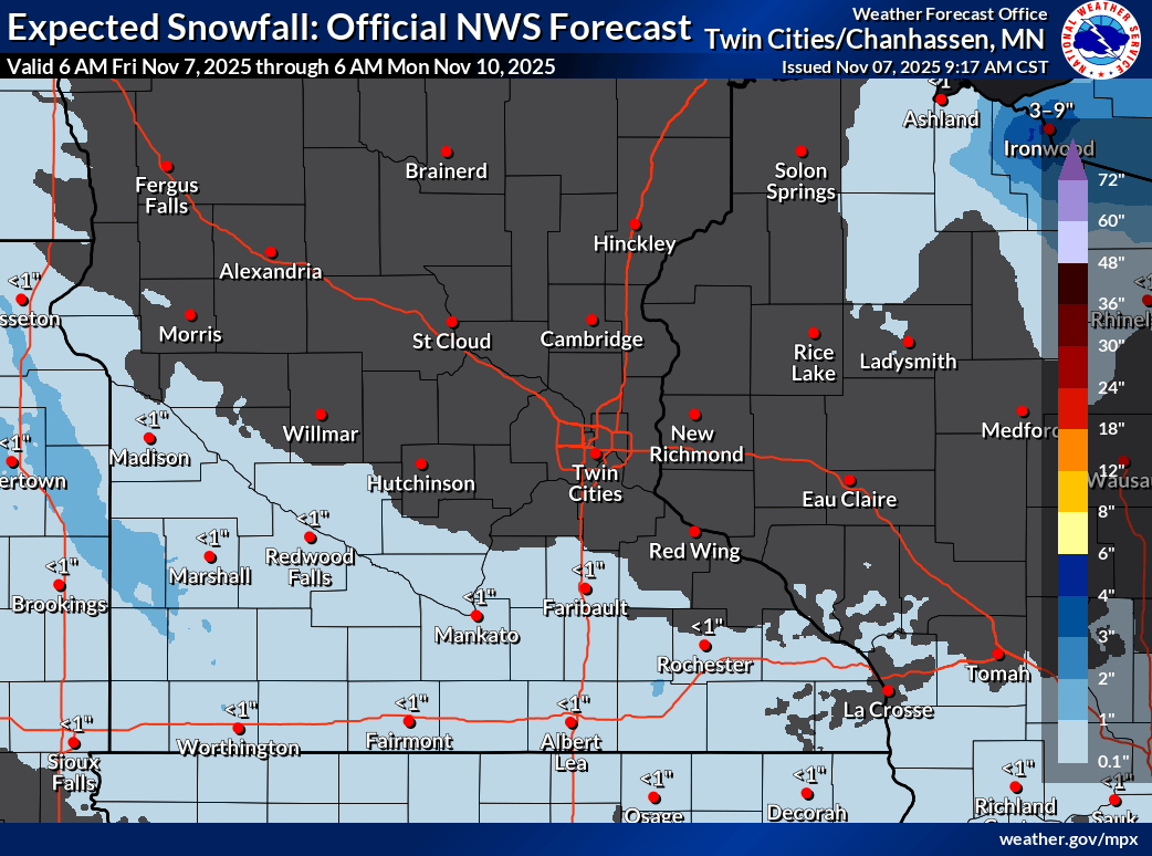 Snowfall potential through Monday 6 a.m. 
