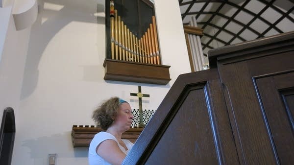 Sarah Carlson plays the new organ at First Lutheran.