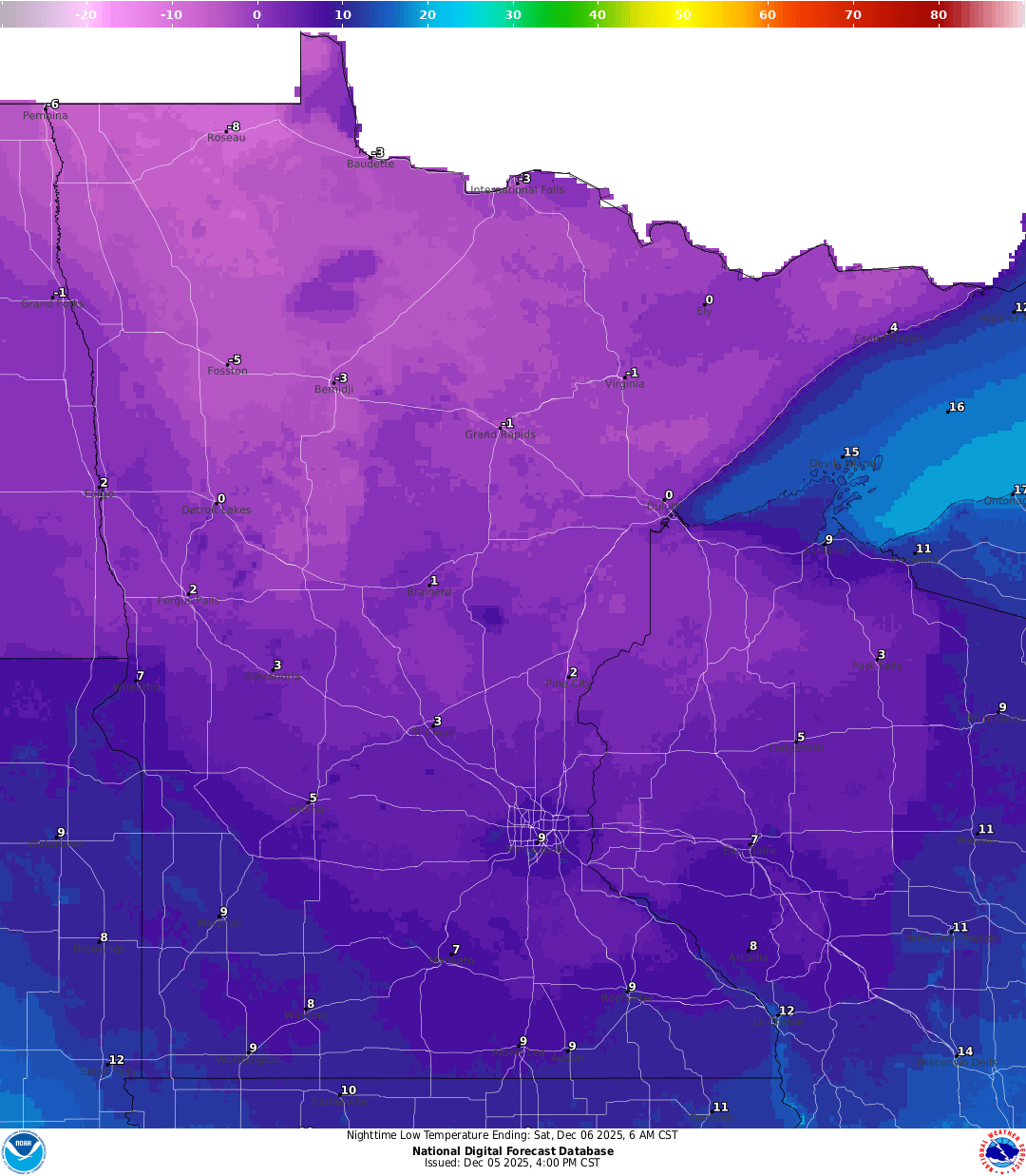 Lows for Friday night