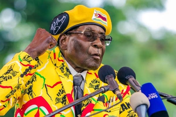 Zimbabwe's President Robert Mugabe addresses party members and supporters gathered at his party headquarters dated November 8 2017.