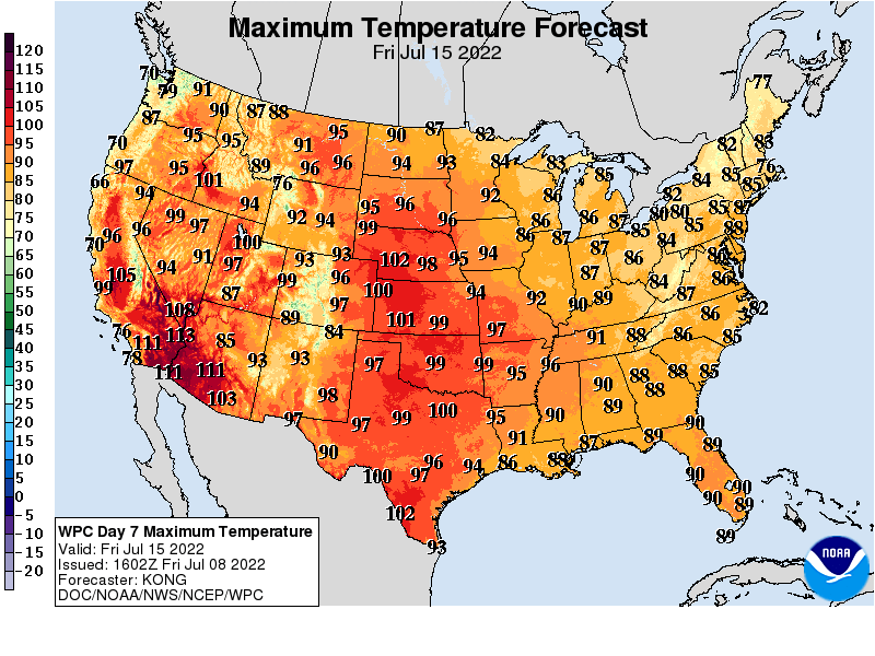 Forecast high temperatures Sunday