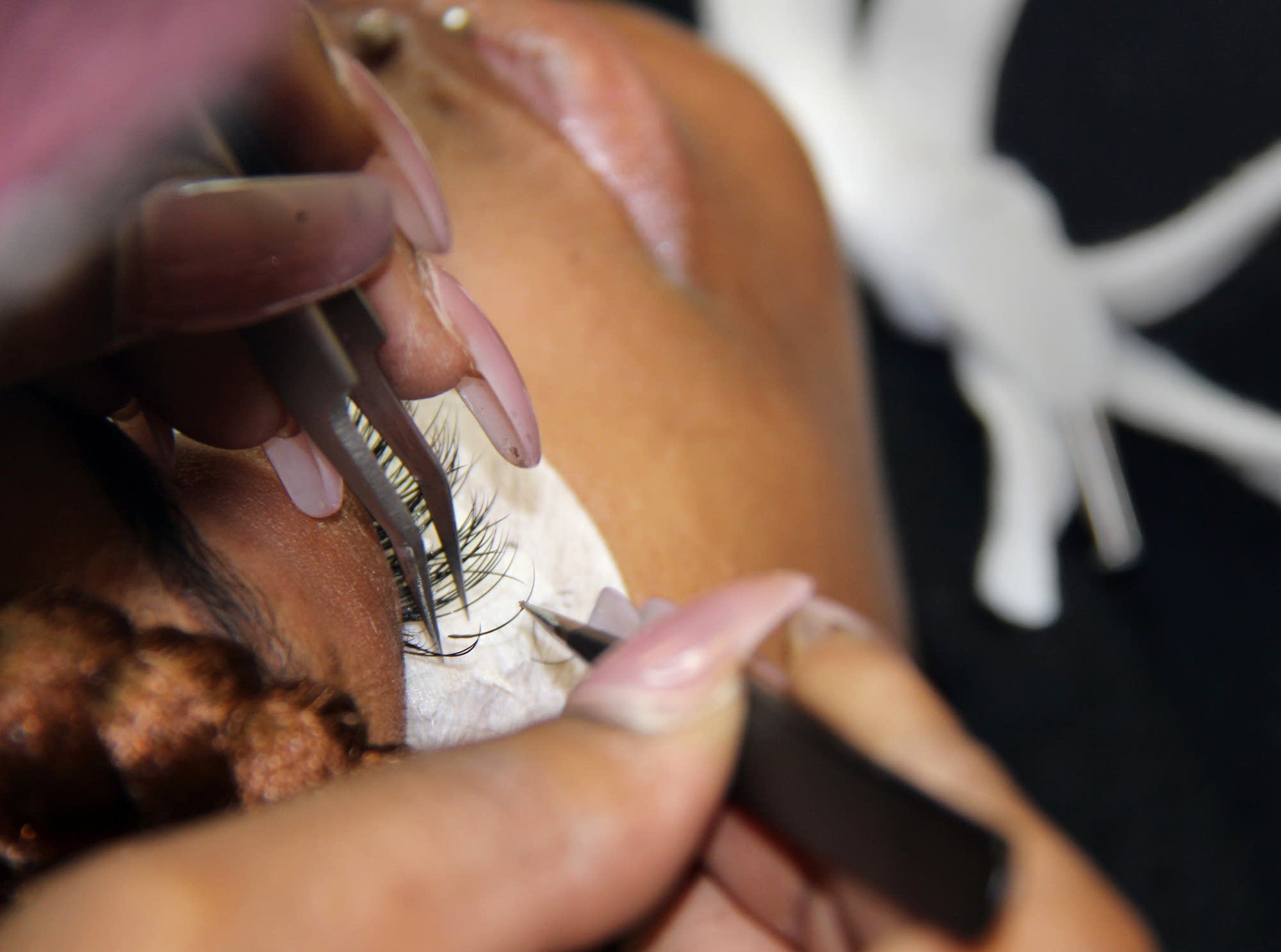 Rodneshia Hawkins gets a bi-monthly fill of her eyelashes done.