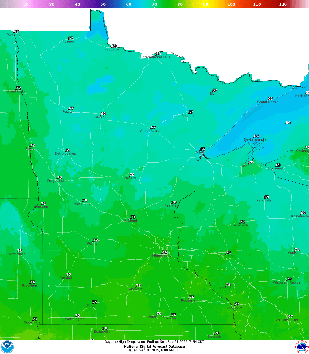 Highs for Sunday