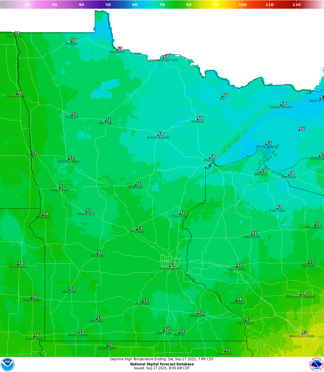 Highs for Saturday