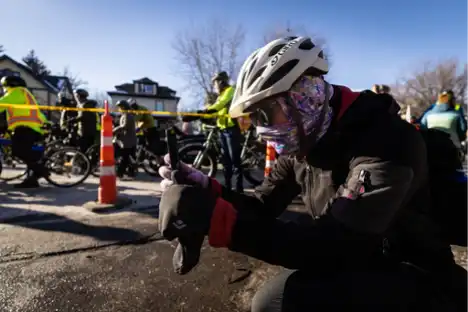 Anne Guttridge at the Minneapolis bike ride honoring Alex Pretti