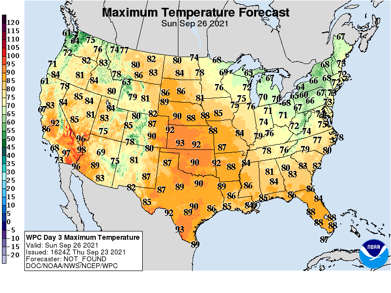 Forecast high temperatures Sunday