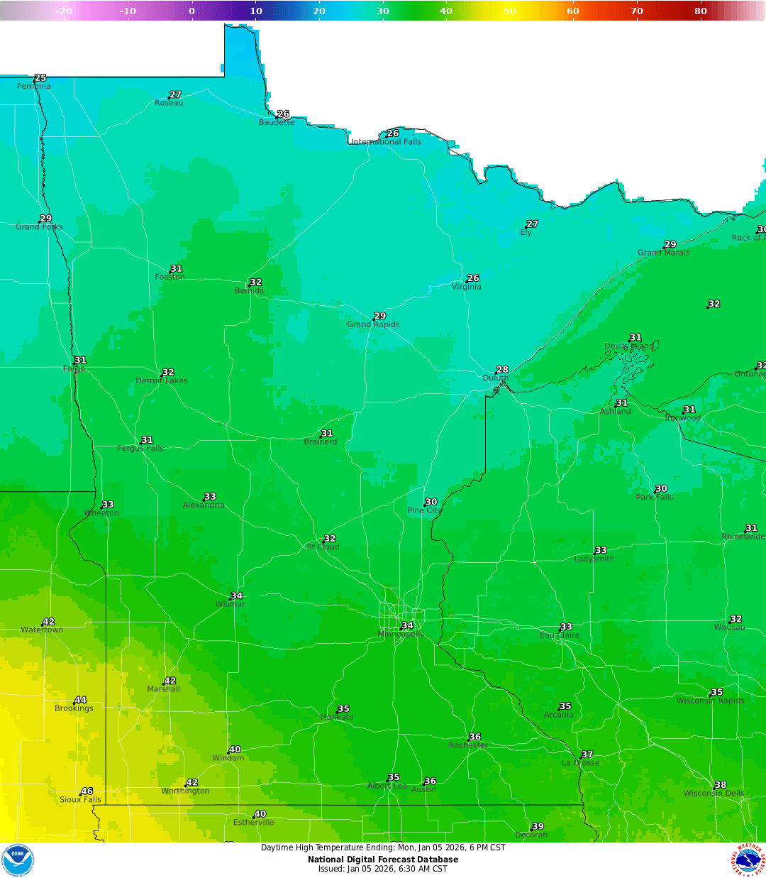Highs for Monday