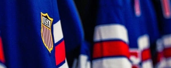 The sleeves and jerseys for Team USA hockey players.