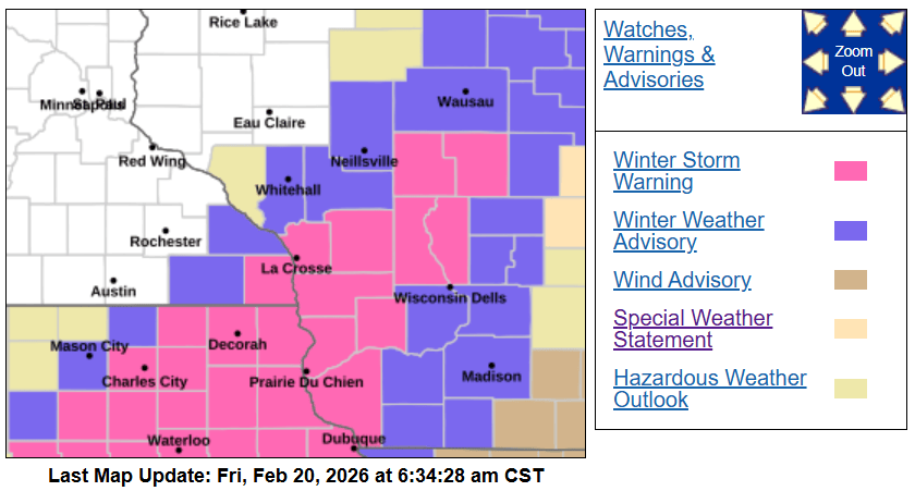 Winter storm warning and winter weather advisory