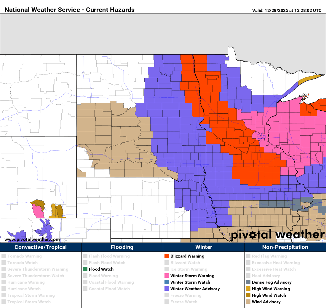 Blizzard, winter storm warnings and winter weather advisories