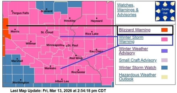 Winter storm and blizzard warnings