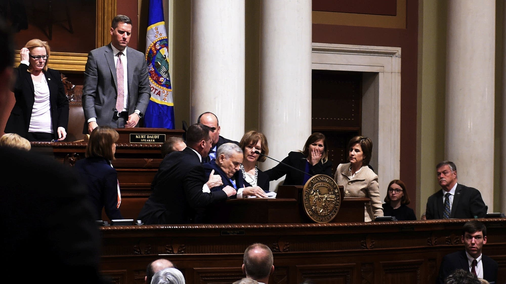 Gov. Mark Dayton collapses while giving his State of the State address.